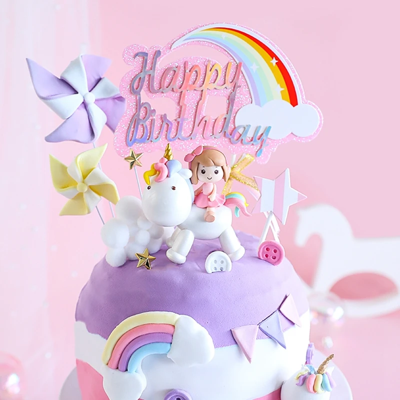 One Year Girl Unicorn Cake Topper Girl 1st Birthday Cake Decor Unicornio Birthday Cupcake Kids Happy Birthday Party Cake Topper