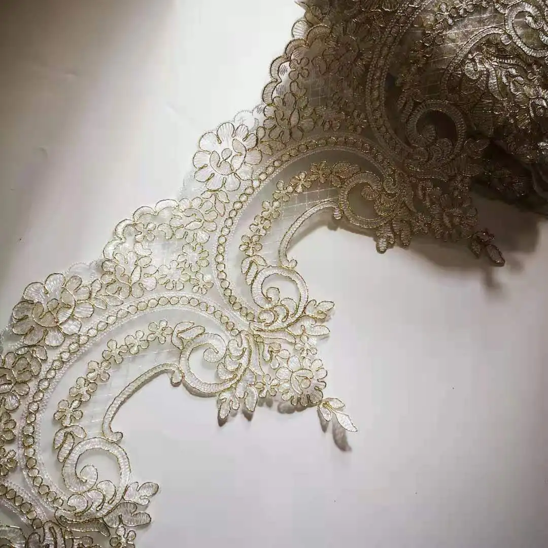 1Yard Gold White Cording Fabric Flower Venise Venice Mesh Lace Trim Applique Sewing Craft For Bride Wedding Dresses 22cm