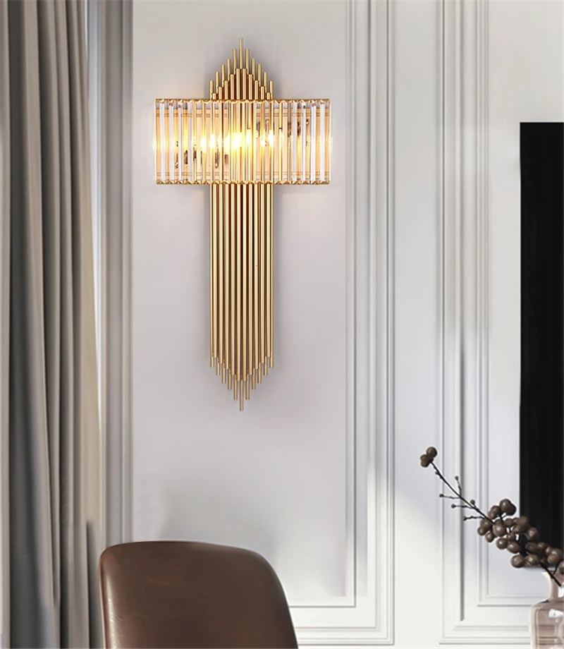 Lampe murale LED en Cristal doré, lustre De luxe moderne pour chambre à coucher, éclairage d'intérieur pour la maison