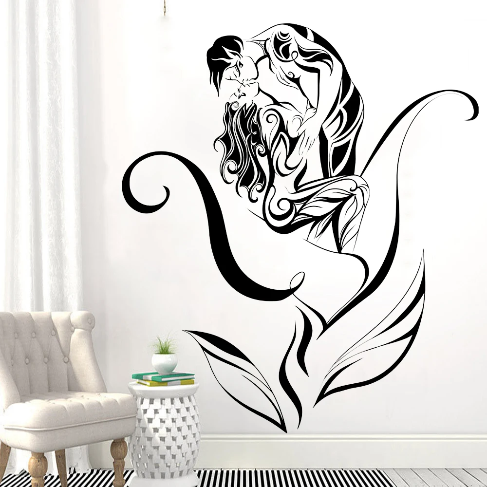 Large Wall Decal Art In Love Elves Pattern Vinyl Wall Sticker Couple Bedroom Headboard Background Wall Decor Accessories Z399