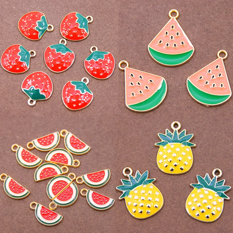 6pcs/lot Cute Enamel Charms for Earrings Pendants Necklace Fruit Strawberry Watermelon Pineapple Charms DIY Bracelet Jewelry