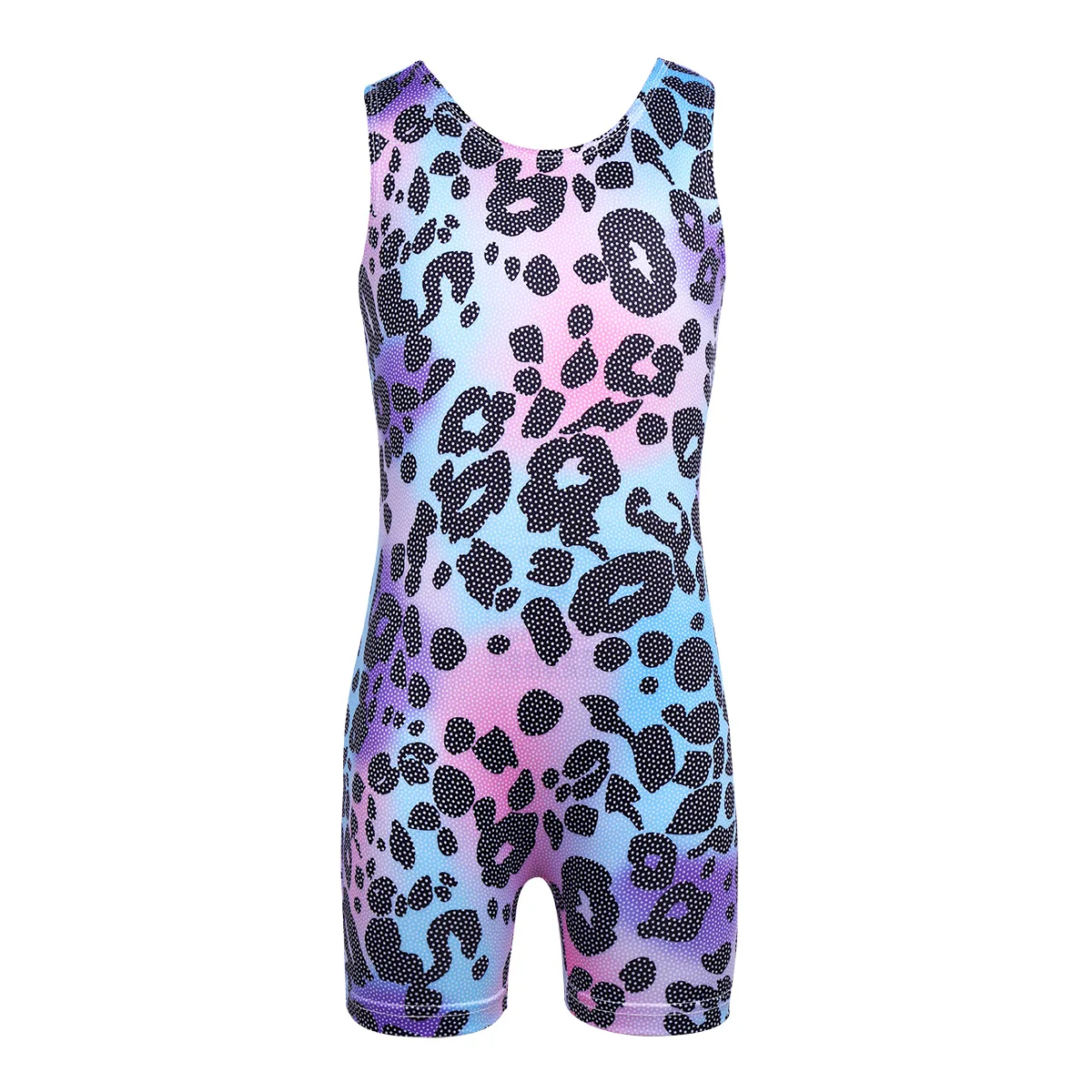 Kids Girls Gymnastics Costume Ballet Leotard Sleeveless Leopard Print Dance Leotards Jumpsuit Figure Skating Training Costume