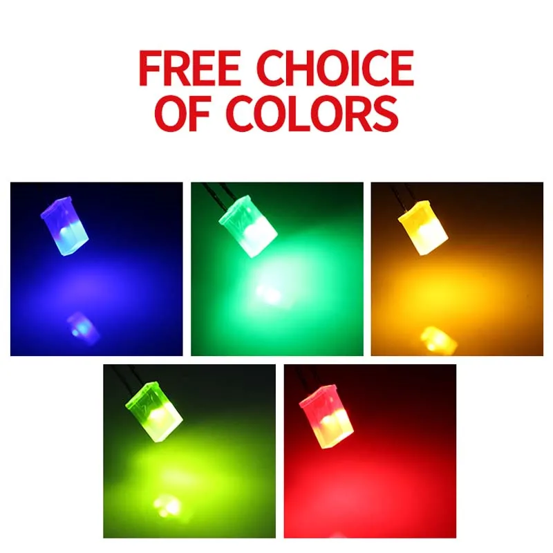1000PCS 2x5x7 Square With Color Short Foot Red Blue Yellow And Green Directly Inserted LED Light Dead