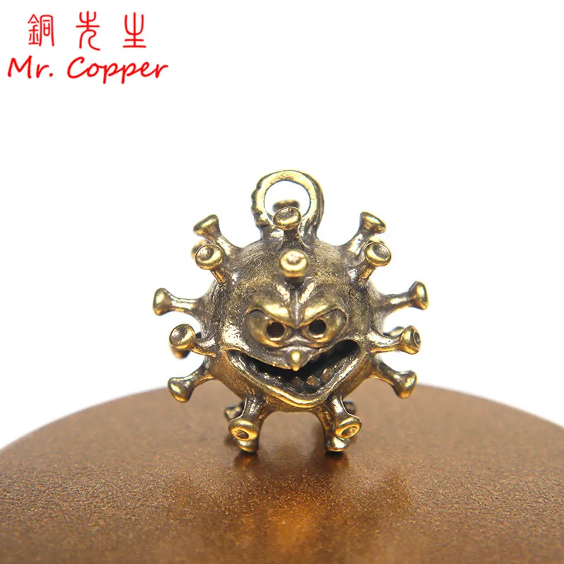 Brass Cartoon Virus Model Figurines Miniatures Key Chain Pendants Jewelry Desktop Small Ornaments Home Decoration Souvenir Gifts