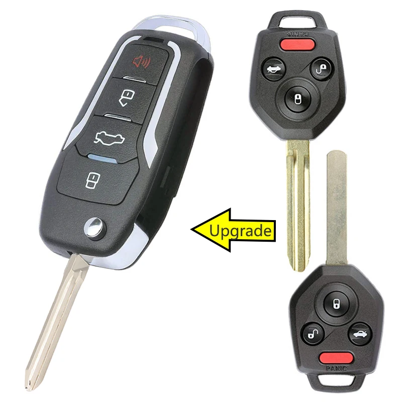 KEYECU 433MHz 4D62 Chip CWTWB1U766 Upgraded Flip 4 Button Remote Key Fob key for Subaru Legacy Outback Tribeca With Leather case