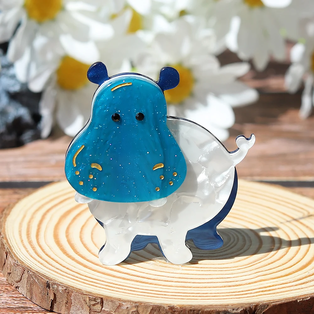 Handmade Fashion Acrylic Hippo Brooch Lovely Animal Resin Brooches Pins Girl Jewelry for Women Bag Accessories Christmas Gift