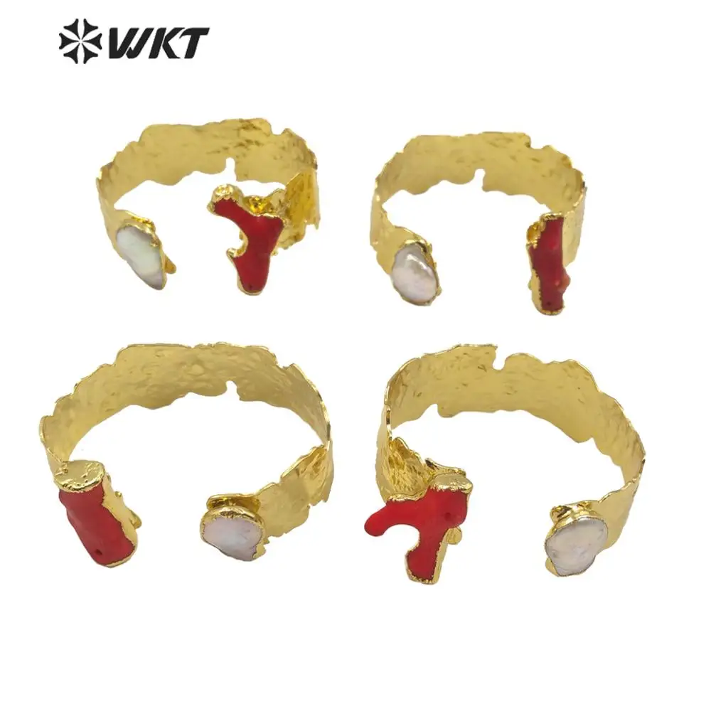 

WT-B512 WKT уникальный дизайн красный коралловый жемчужный браслет регулируемый женский богемный винтажный стиль лава браслет ювелирные изделия