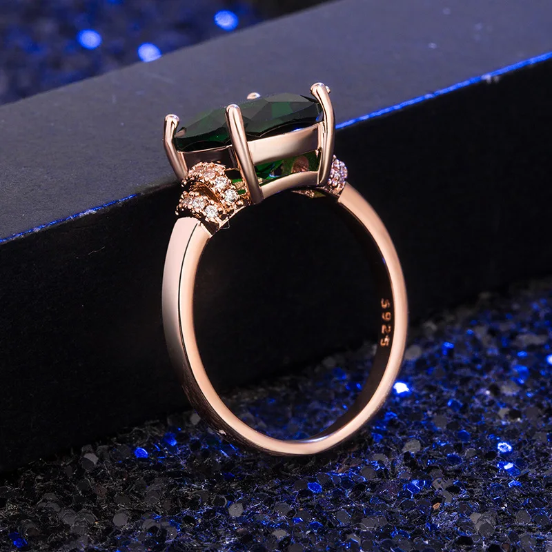 HuiSept Fashion Women Ring 925 Silver Jewelry Square Shape 8*8mm Emerald Zircon Gemstone Finger Rings for Wedding Party Gifts