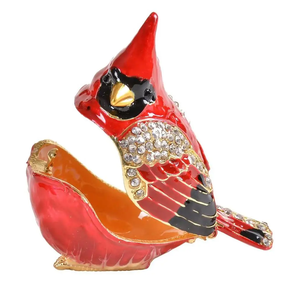 Bird Trinket Box Spoontiques Cardinal Metal Enameled Animal Figurine Collectable Wedding Jewelry Ring Holder Organizer