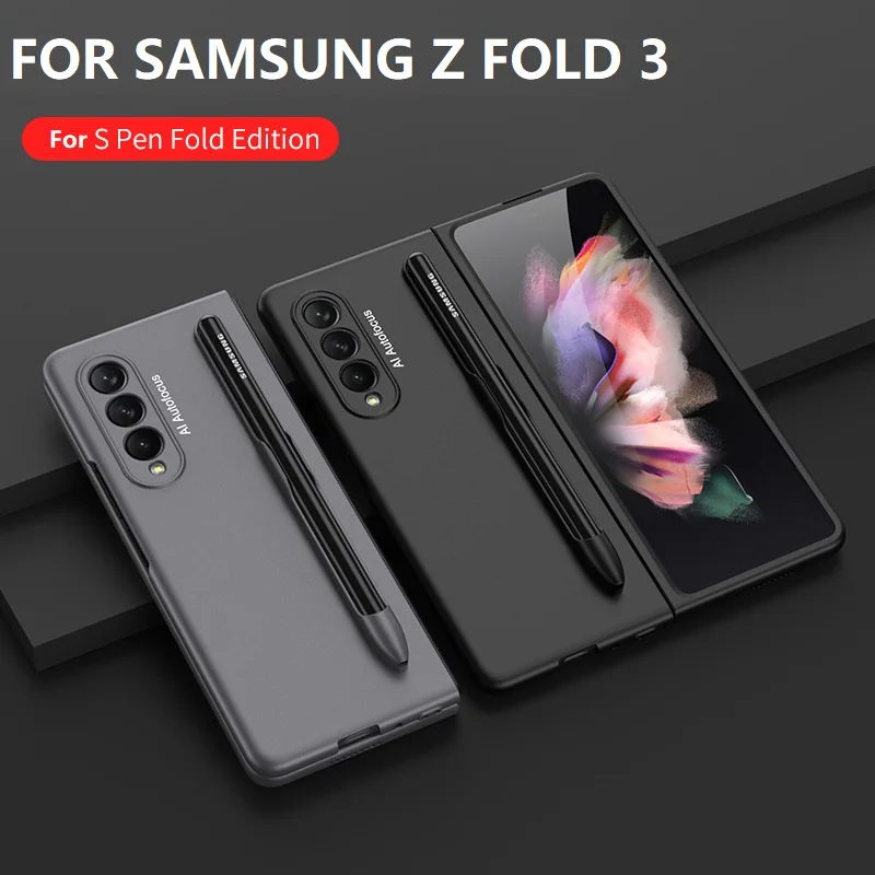 Ultra-Thin Hard Case Pen Holder for Samsung Galaxy Z Fold 3 Case Pen Slot Slim Plastic Case for Samsung Z Fold3 Cover No S Pen
