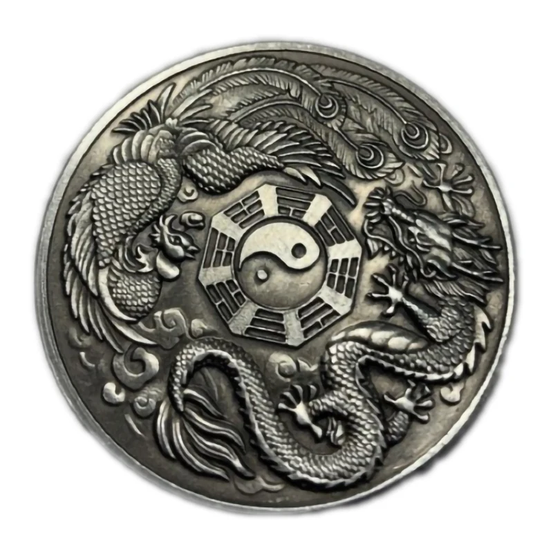 1 унция, дракон, тигр, серебряная монета, Посеребренная, 40 мм, коллекционные монеты sourяков, Прямая поставка