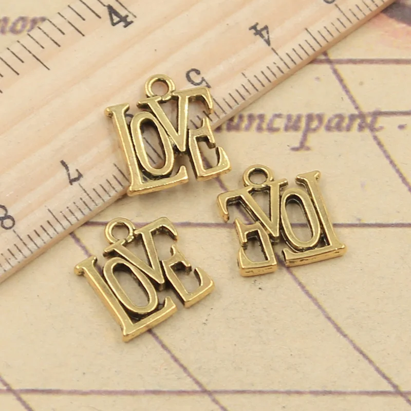 20pcs 3colors Charms LOVE 15x13mm Tibetan DIY Retro Jewelry Bracelet Necklace Antique Bronze Pendant Silver Color Gold Making