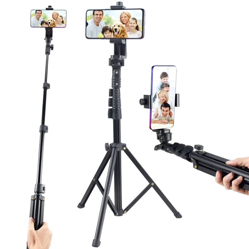 

2 In 1 Selfie Stick For Mobile Phone Foldable Handheld Monopod Extendable Four Section Telescopic Stretchable Phone Tripods