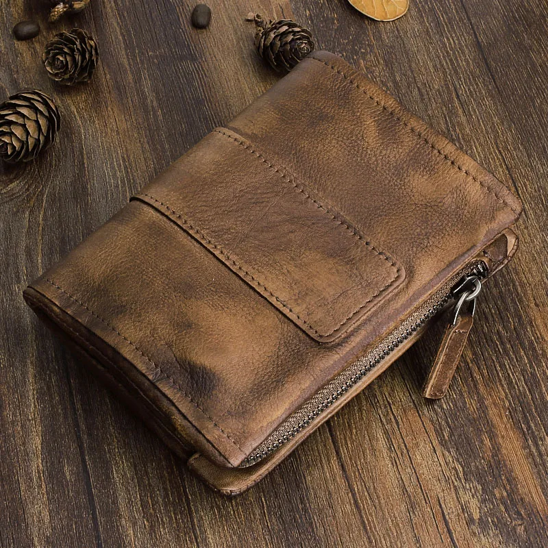 Fashion Vintage Men Genuine Leather Wallet Men wallet Leather vertical short male purse Luxury money clip money bag