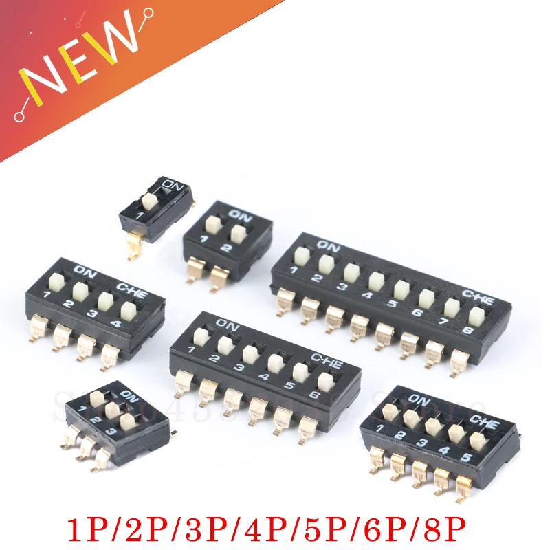 10 pçs/lote tipo slide smt smd dip switch, 2.54mm passo 2 linha 4 pinos 2 posição/8 pinos 4 posição/16 pinos 8 posição