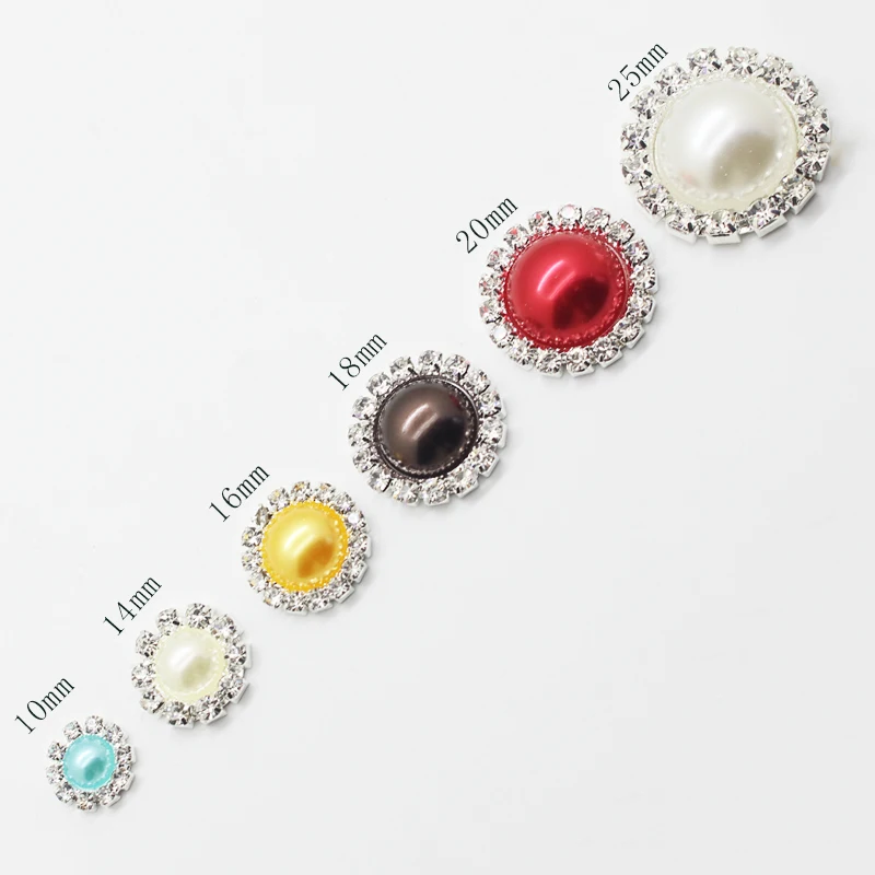 Conjunto de 10 unids/set de botones de diamantes de imitación de varios tamaños, botones de perlas de colores mezclados, ropa de boda, decoración de