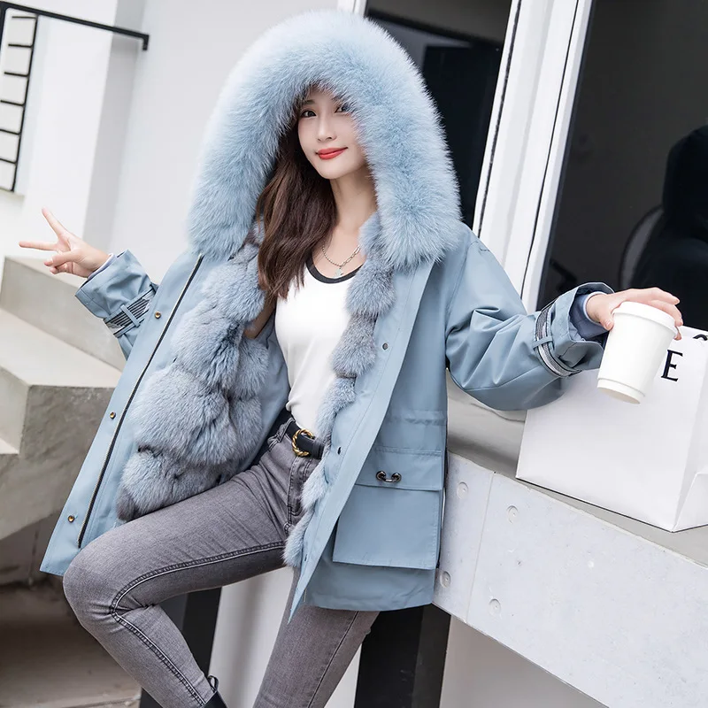 

Real Fox Fur Collar Jackets Women Fashion Zipper Coats Women Elegant Jackets Ol Ladies Cloak Thick Warm Parkas Female Manteau