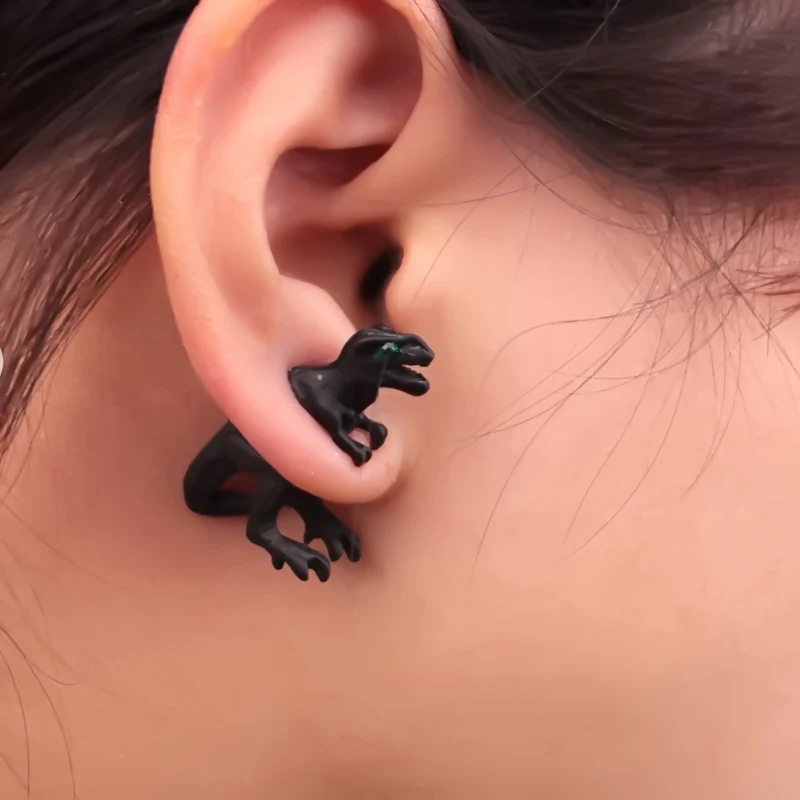 Trendy Alloy Dinosaur Shape Ear Stud Punk Earrings Unisex Fashion Punk Personality Earring Hook Jewelry Accessories