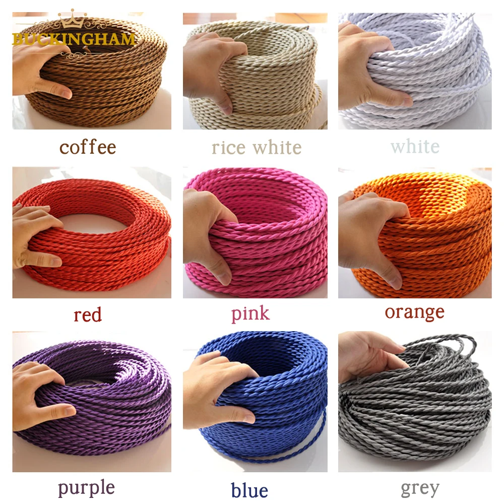 2 Core Electrical Wire Vintage Twisted Fabric Cable Woven 0.75mm*2 Cord Textile Cable Pendant Lamp Cord Edison Lighting wire