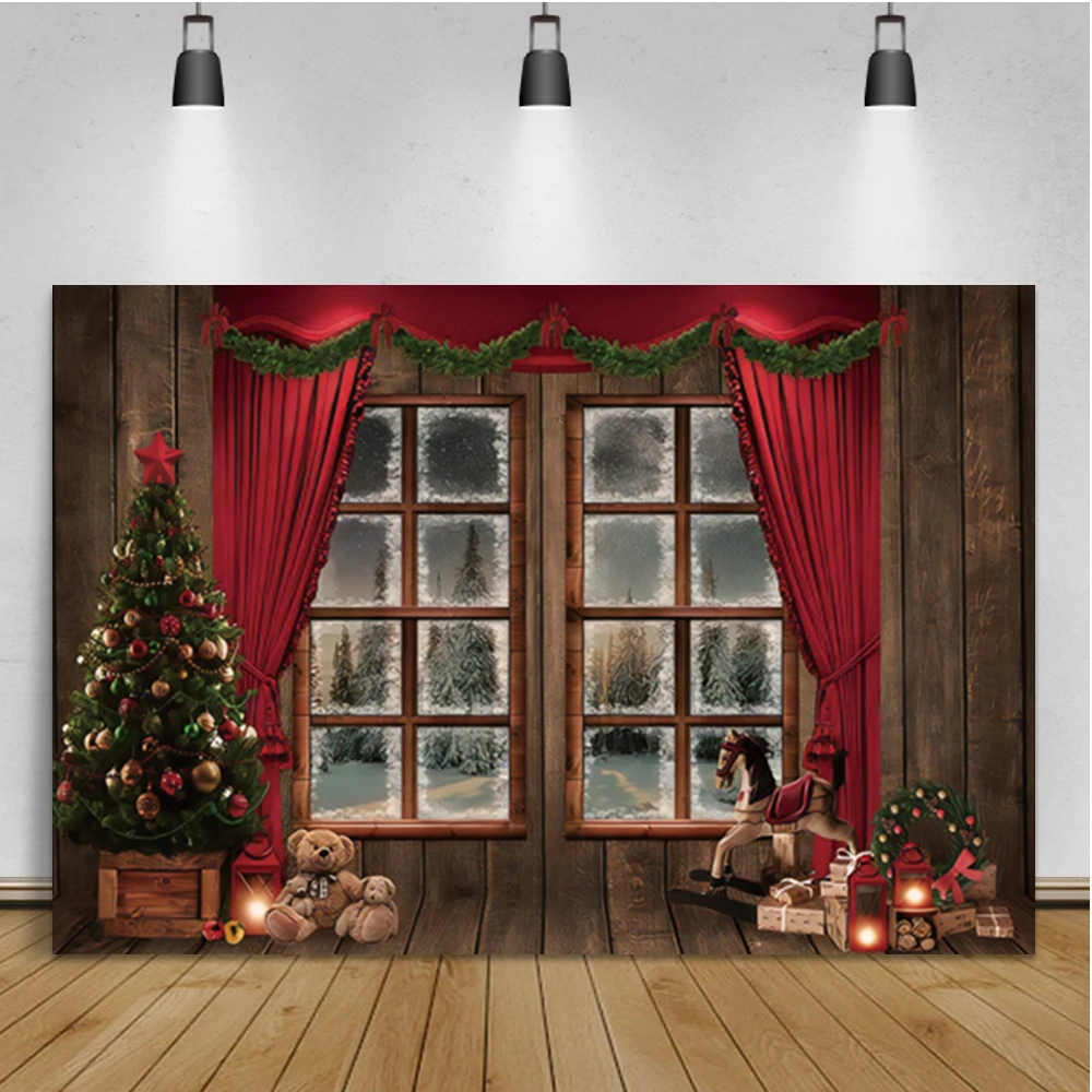 Laeacco-cenários de fotografia de natal, árvore, presente, lareira, urso, vela, foto, fundos, retrato para família, adereços de zona fotográfica