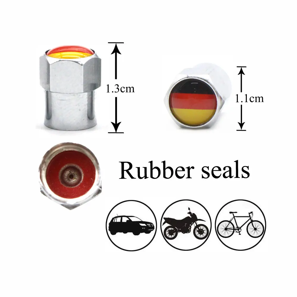 4 Pcs/Set Aluminum Alloy/Copper Germany National Flag Tire Valve Stem Cap Tire Wheel Stem Air Valve Caps for Auto Cars