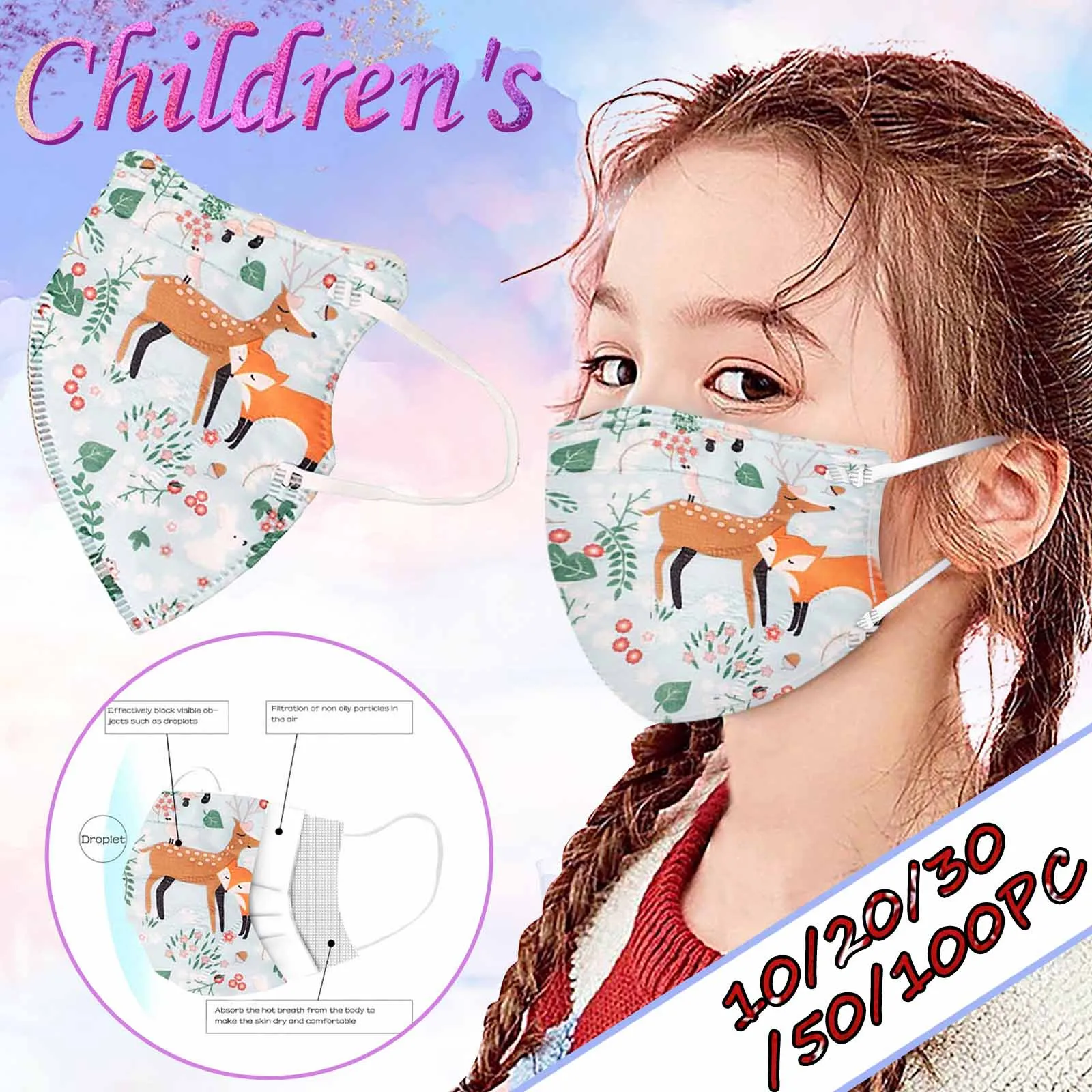 

20/30/50/100pcs Fashion Print Mask Children Disposable Face Mask 3layer Non-woven Fabric Mouth Masks Breathable Mask Mascarillas