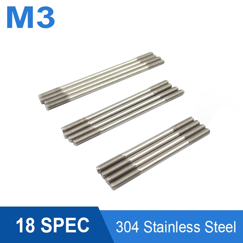 10pcs M3 Stainless Steel Push Rod L25/30/35/40/45/50/55/60/65/75/85/95/100/110/120/130/140/150mm connect Rods Thread Length 10mm