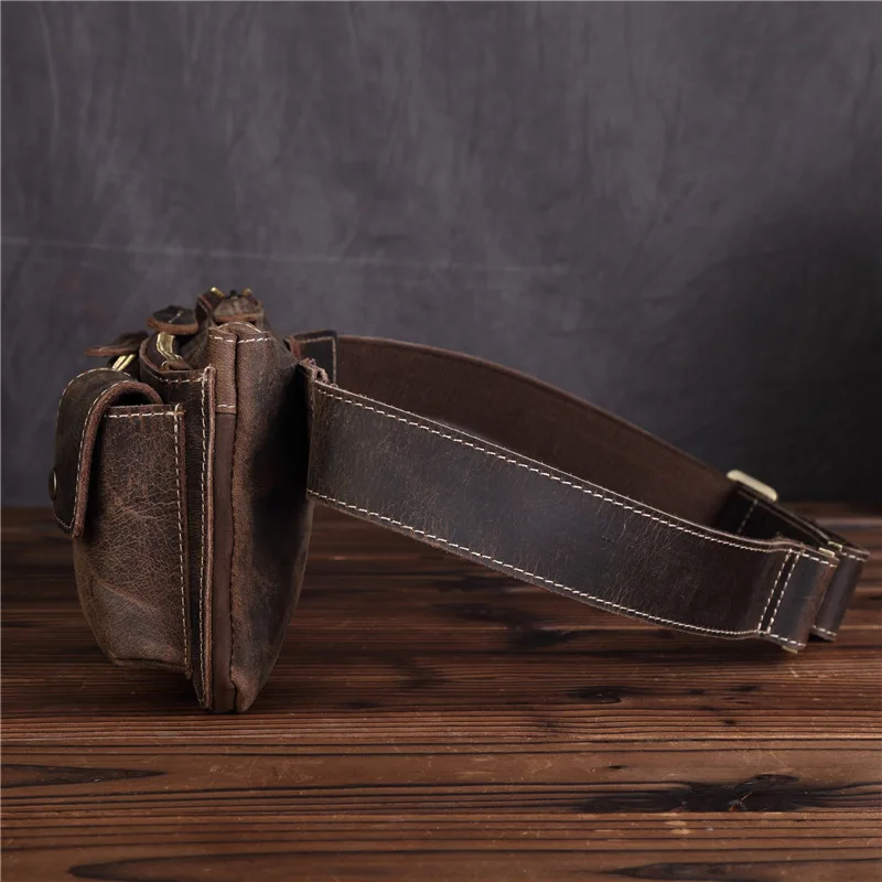 Men\'s Fanny Waist Pack Sling Chest Bag Real Leather Leg Hip Hop Mini Waist Pouch Male Bum Belt Bag Retro Large Beltbag Neweekend