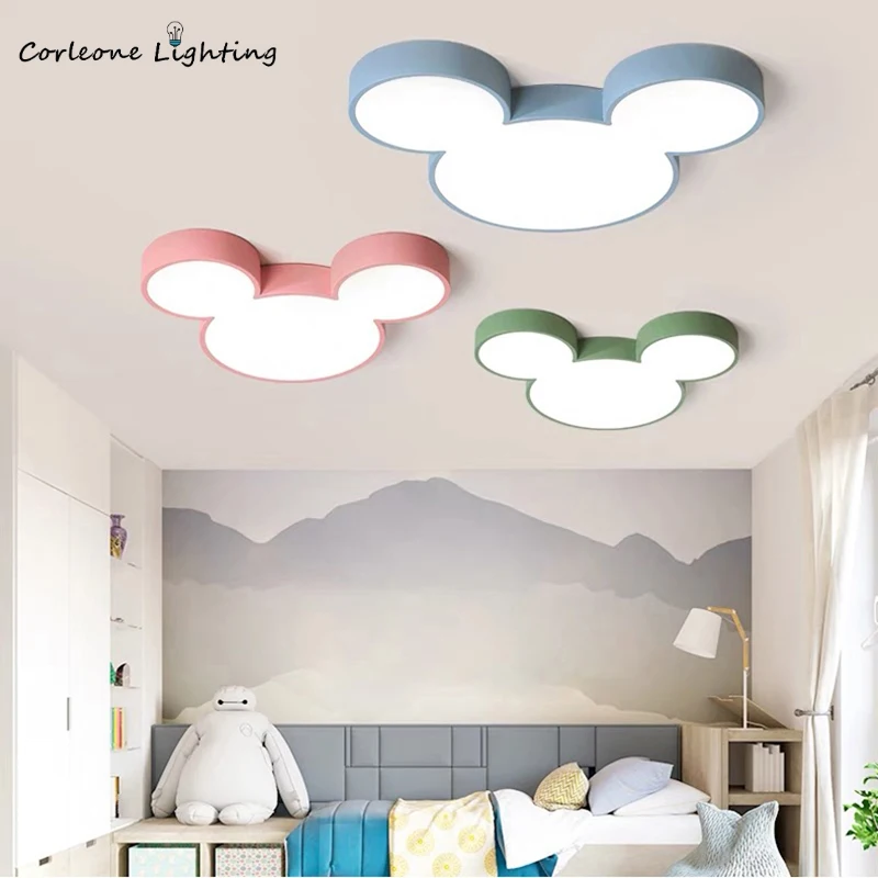 colorido ultra fino led lustre para sala de criancas mickey cartoon iluminacao lampada do teto luminaria moderna home decor 01