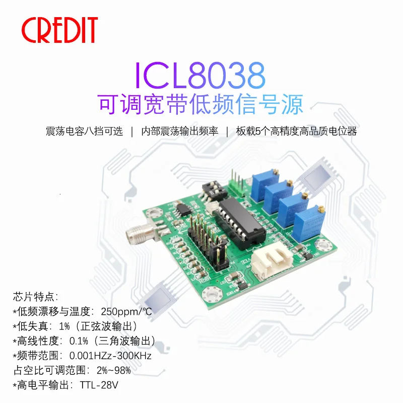 ICL8038 Module Low Frequency Signal Generator Multi-range Switching Frequency Generation Wide Voltage Supply Signal Source