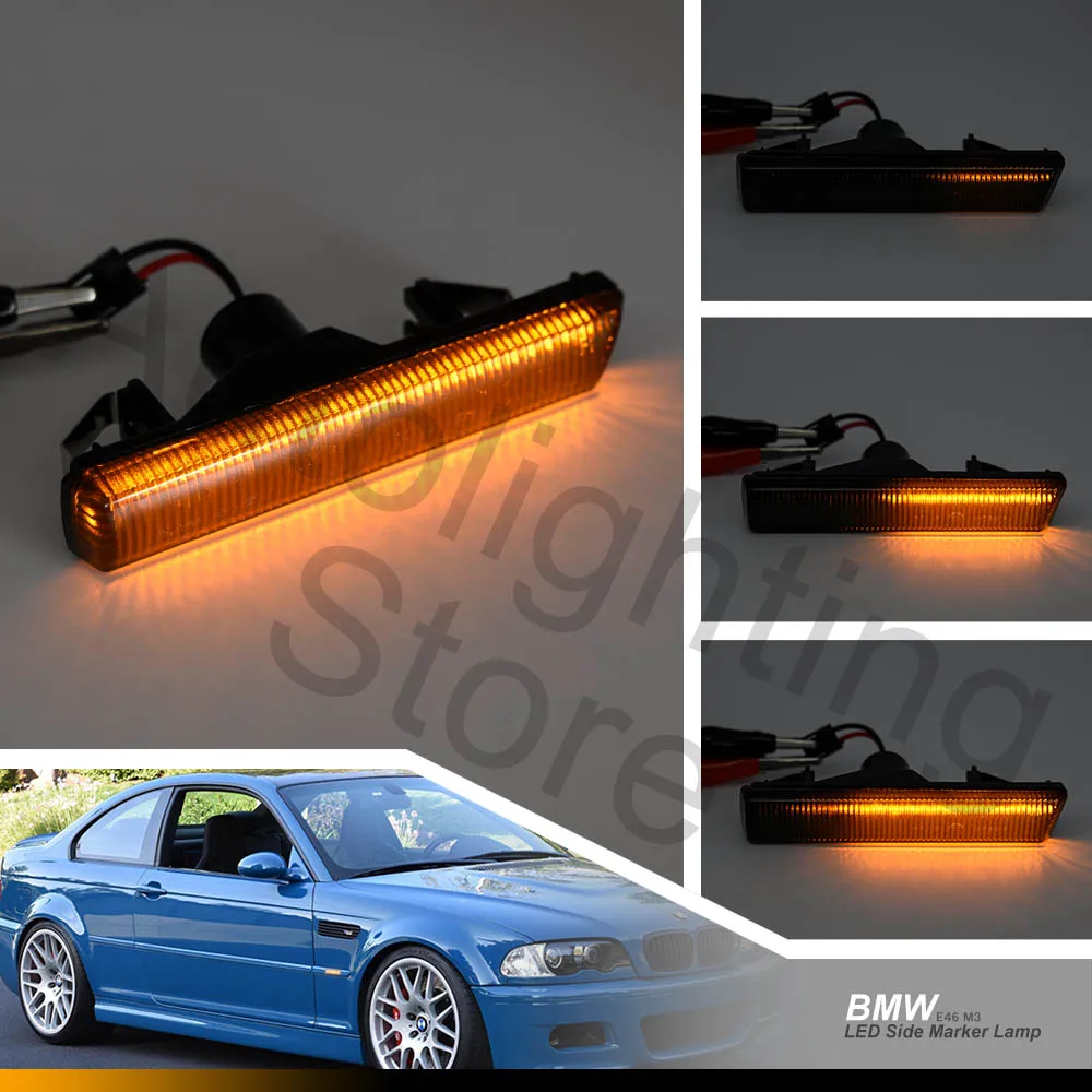 2pcs LED Squential Side Markers Lamps Turn Signal Indicator Blinkers Light For 01-06 BMW E46 M3 Coupe/Convertible 95-01 E38