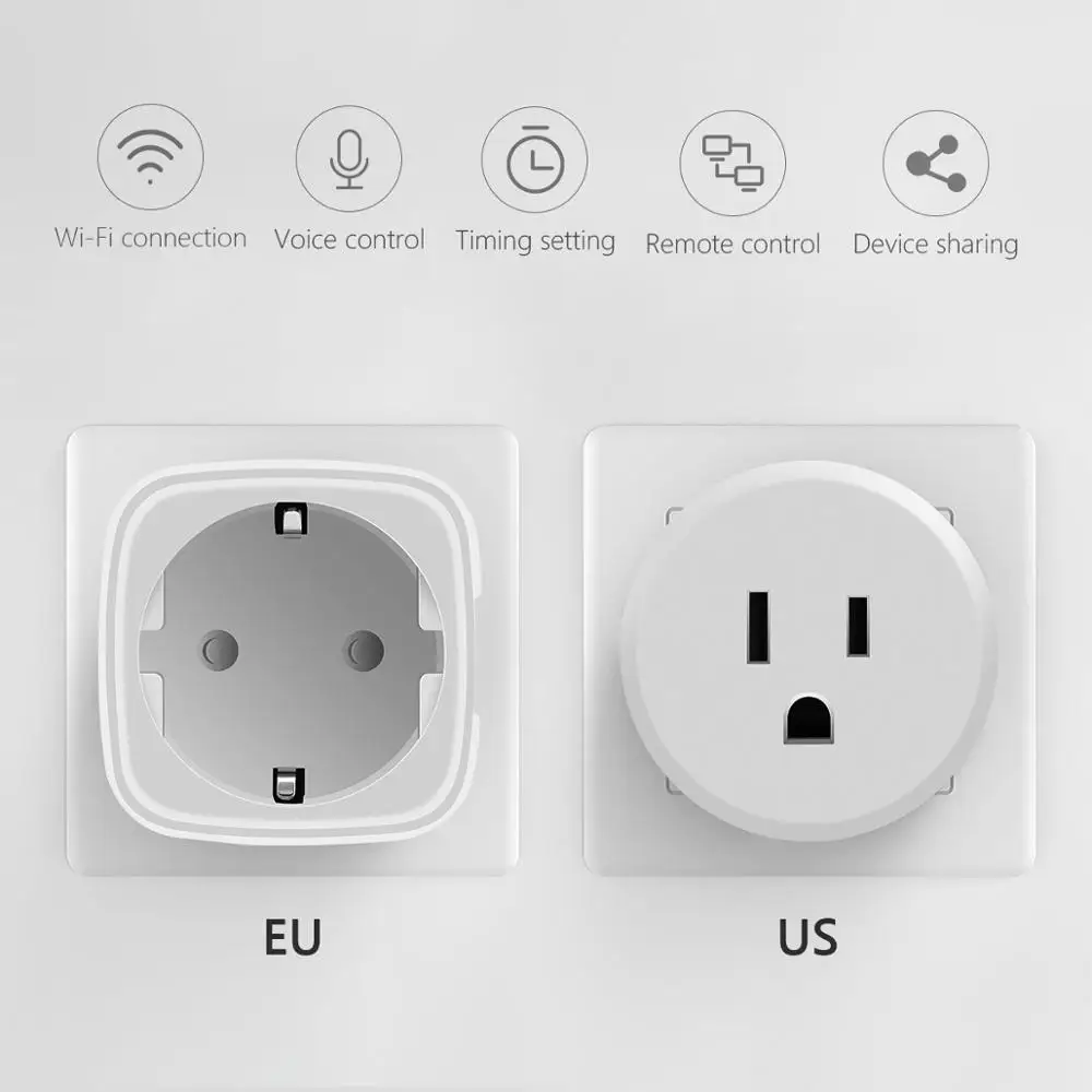 Tuya Smart Life WIFI LED Light Switch Voice Control APP Socket 15A EU Power Plug Wireless Wall Outlet For Alexa Echo Google Home