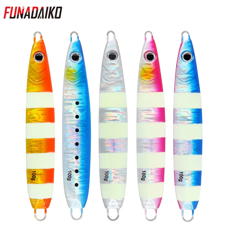 FUNADAIKO fish jig isca artificial glow zebra fishing Bait Metal jig  fishing lure slow jig jigging lure 100g 120g 150g jig