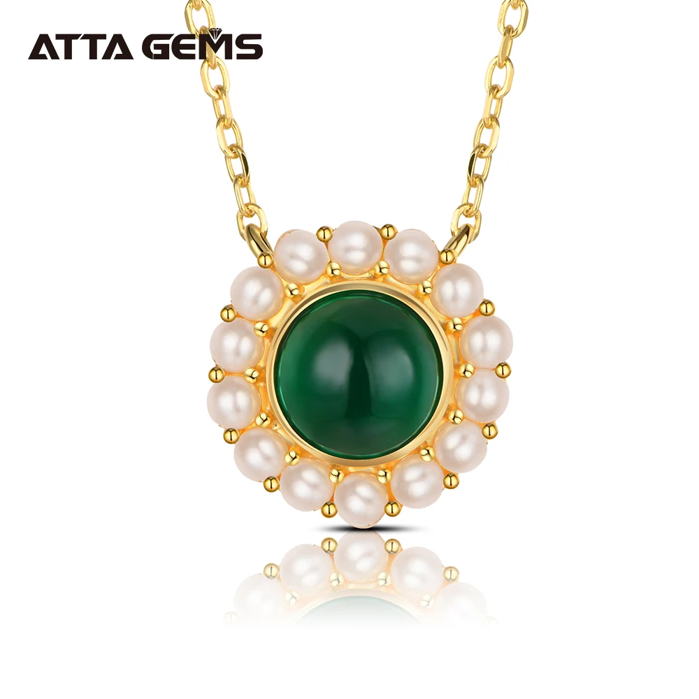 ATTAGEMS 18K Gold Plated Jewelry Pearl Pendant Necklace for Women Emerald Gemstone Wedding Engagement Fine Jewelry Wholesale