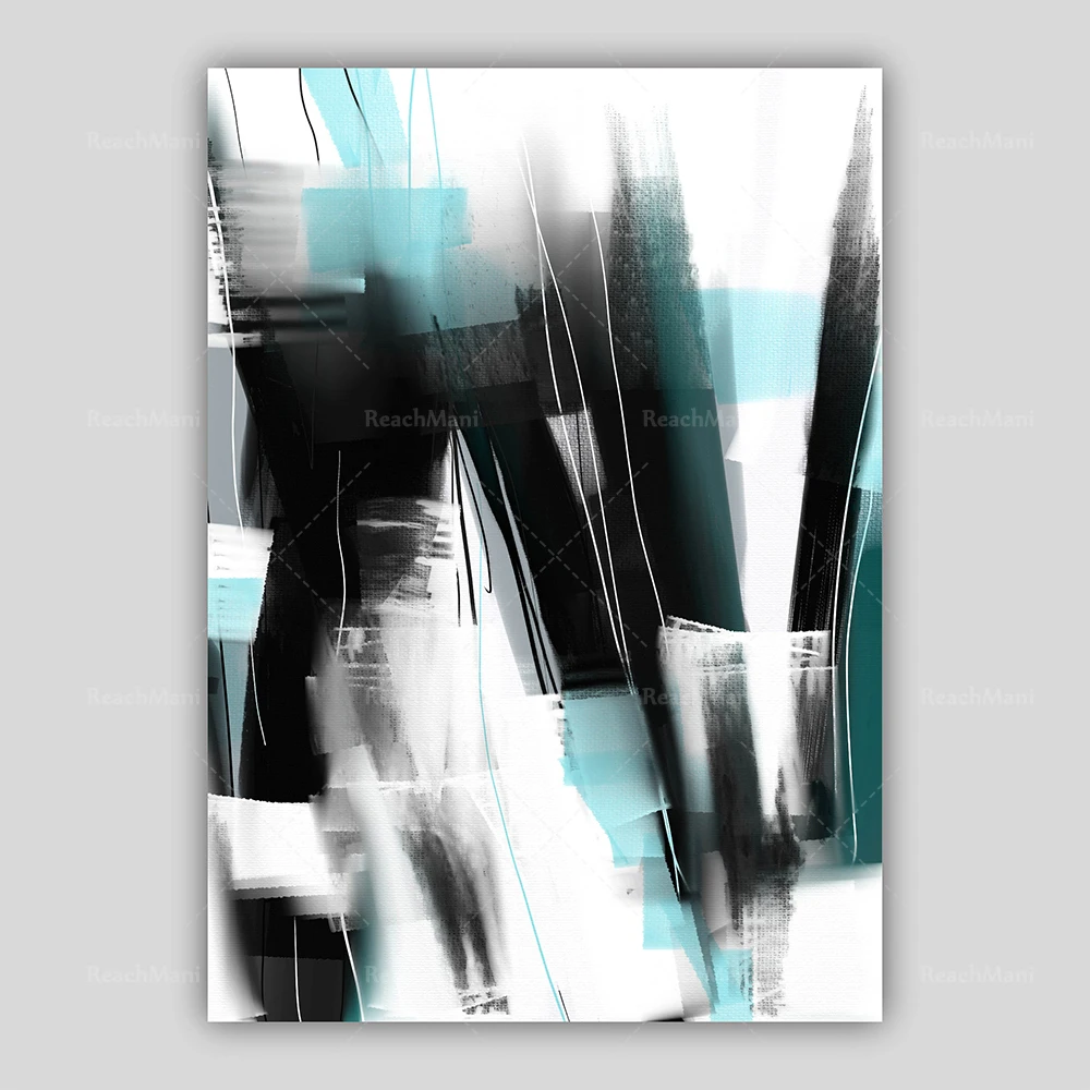 Drucke abstrakter schwarzer und aquafarbener Kunstdrucke aus dem Original-Texturgemälde Mix V1, Wandposter, Dekor, Geschenk