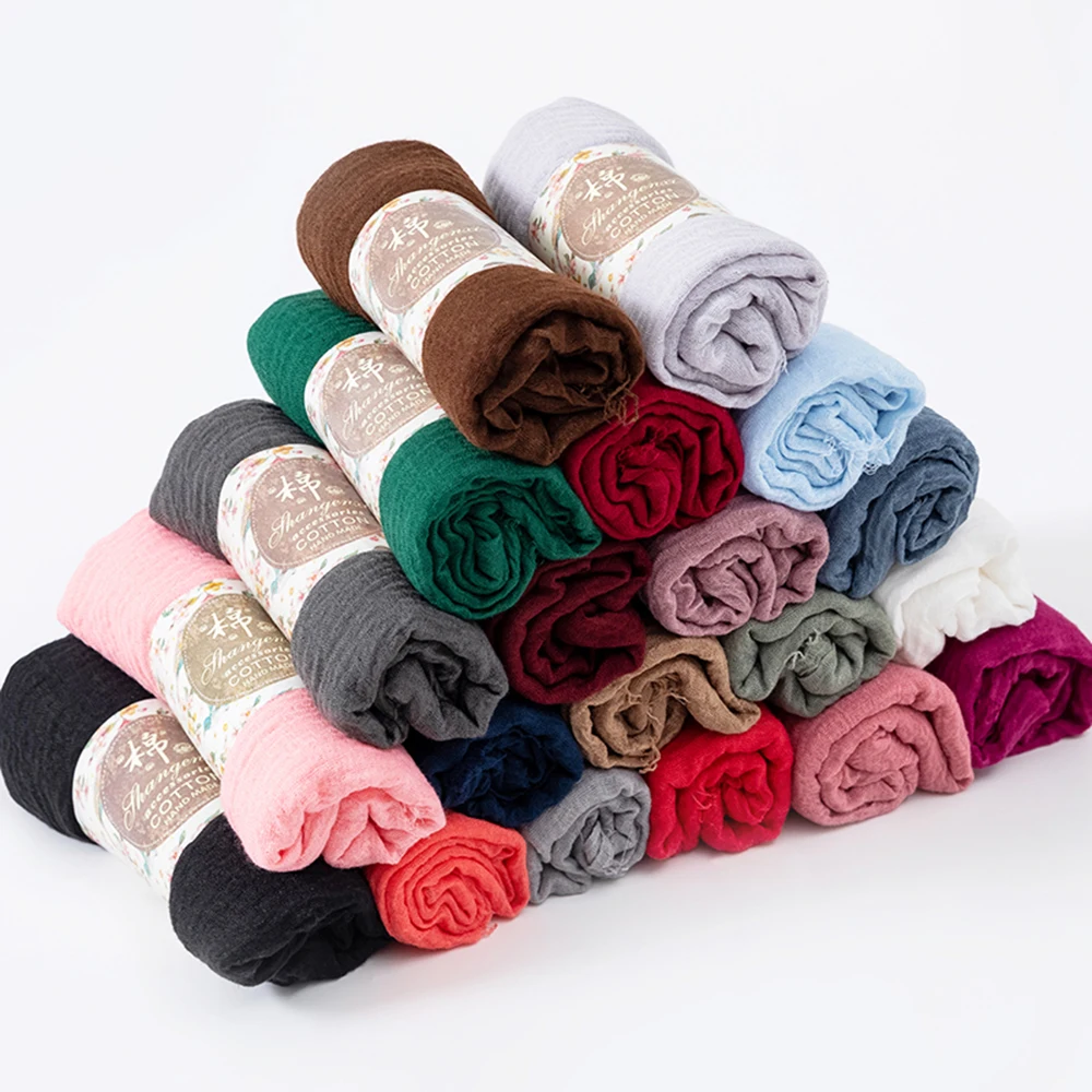 Algodão macio Hijab Crinkle muçulmano para mulheres, lenço islâmico, envoltórios de cabeça islâmicos, Hijab feminino, casamento Hijab, 70*175cm