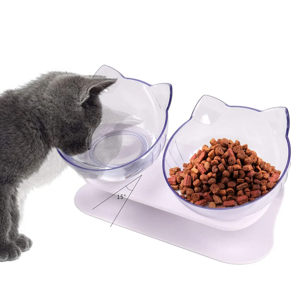 

Cat Bowls Pet Feeding Bowl Cat Water Bowl Durable Fall Resistant 15 Degree Tilt Double Cat Food Bowl