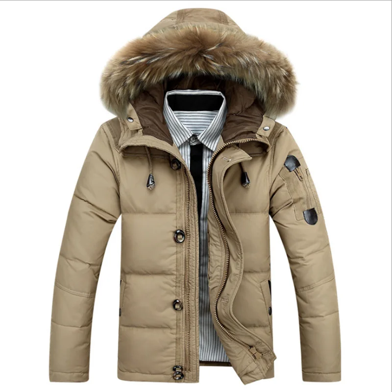 Chaqueta de plumón de lana gruesa para hombre, parka cálida con Cuello de piel de pato blanco, a la moda, novedad de invierno, 2022