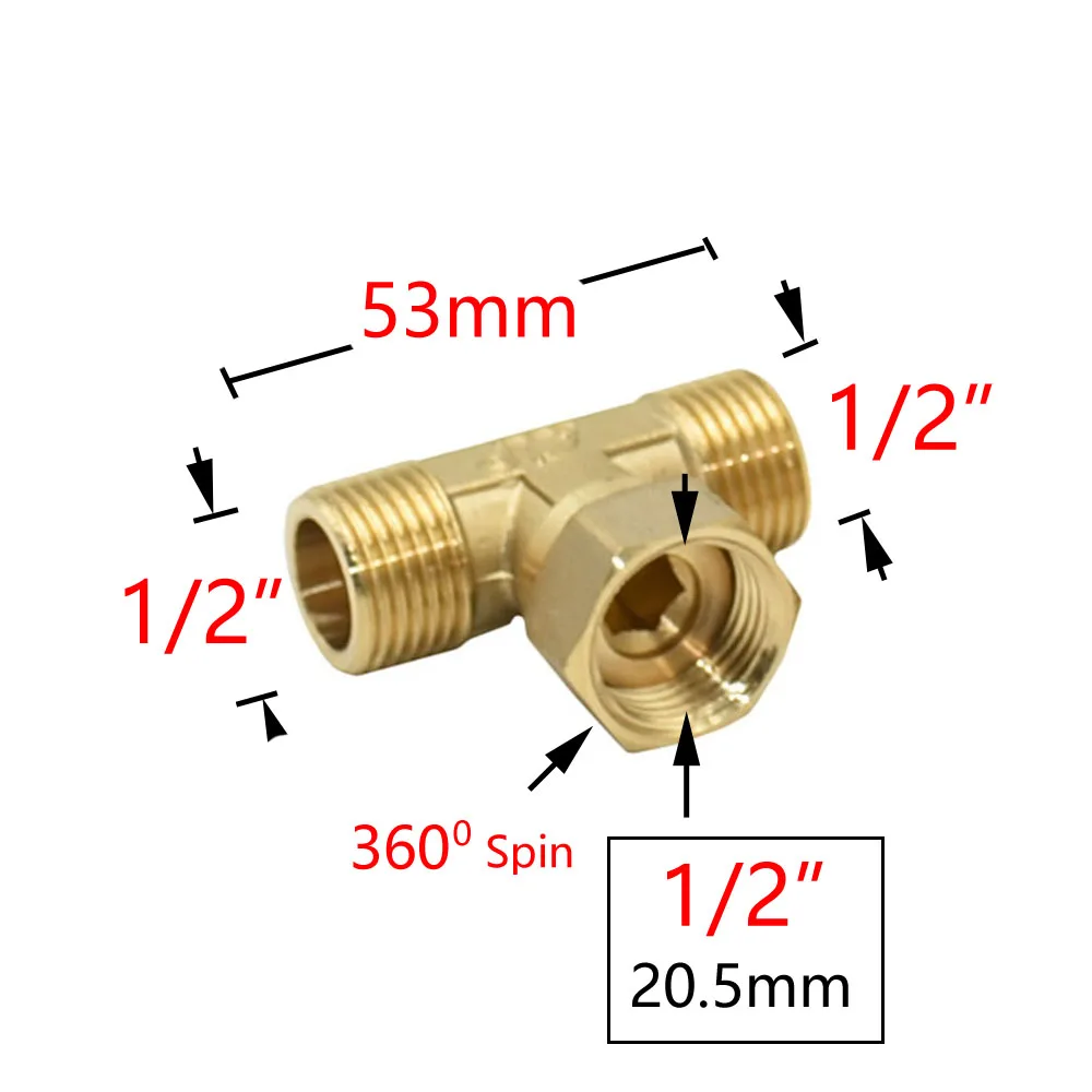 Mosiężny 1/2 Cal Tee złącze gwintowane rozdzielacz wody w kształcie T miedziany hydraulik 1/2 złącza męskie żeńskie 1 szt