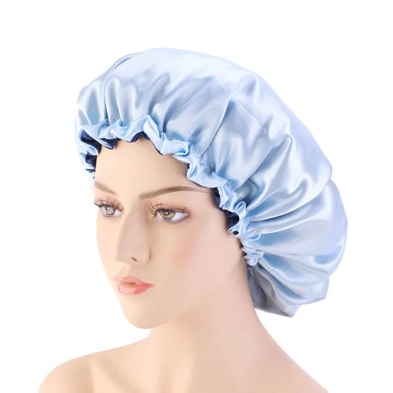 New Solid Women Satin Bonnet Moda Mancha Silky Big Bonnet para Lady Sleep Cap Headwrap Hat Hair Wrap Acessórios Atacado