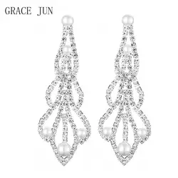 GRACE JUN Korean Fashion Clip on Earrings Without Pierced for Women Party Wedding Long  Tassels Temperament Dangle Drop Earrings