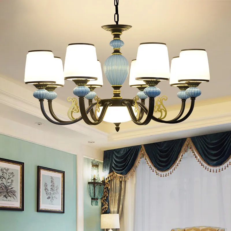 

Ceramic chandelier in American country living room simple European dining room bedroom iron glass garden Chandelier