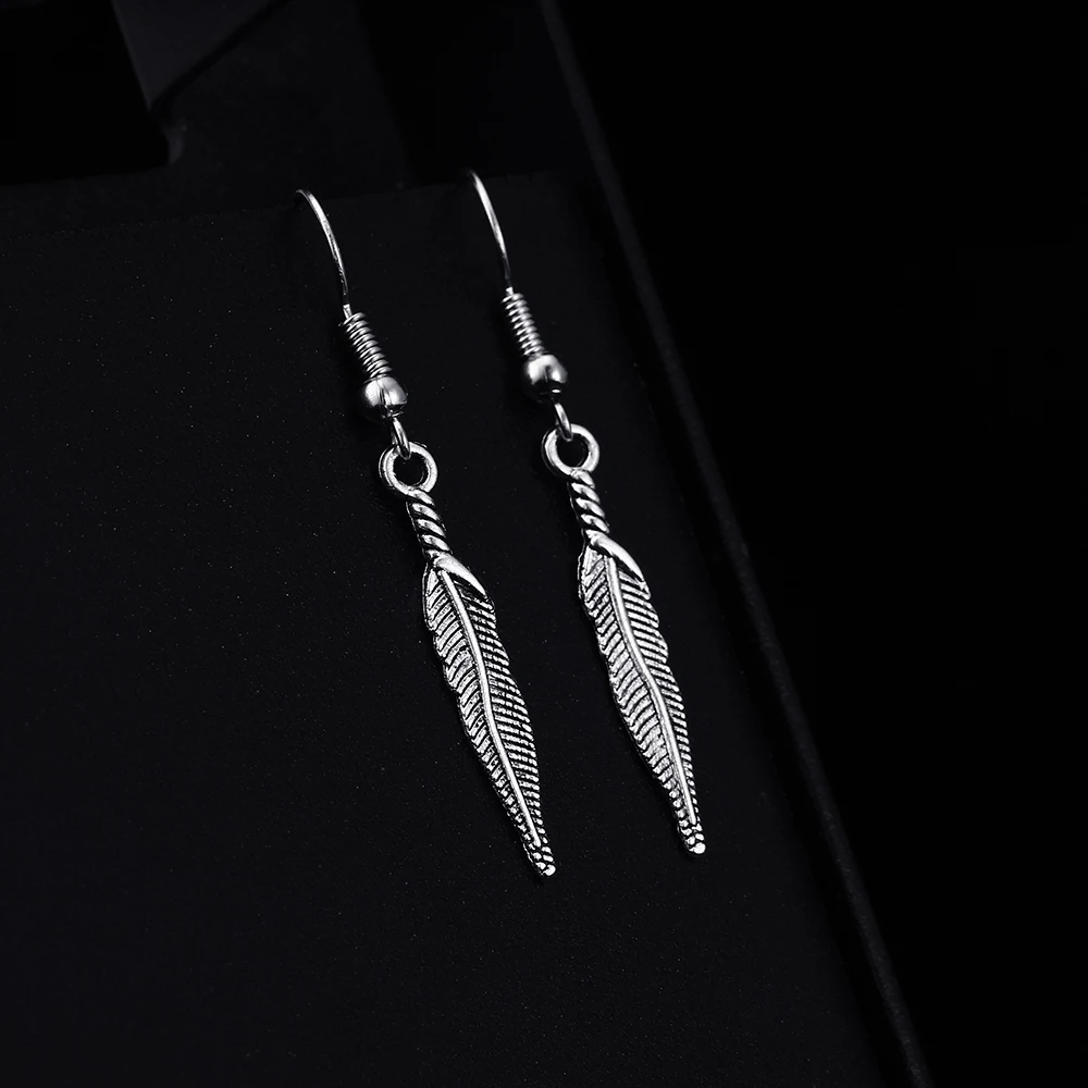Trendy Feather Shape Dangle  Antique Silver Plated Earrings for Women Girl Retro Drop Earrings Cute Earring Jewelry Bijoux image 2
