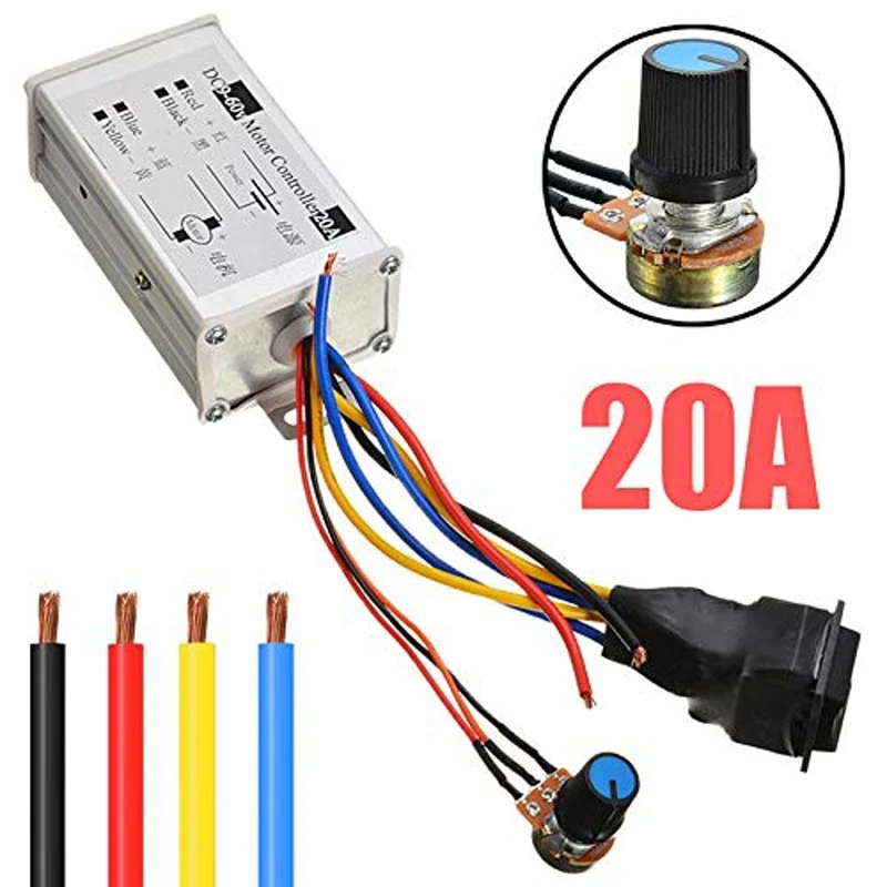 

DC 9V 12V 24V 48V 60V 20A Reversible PWM Motor Speed Controller Regulator Driver 20A 0-1200W Adjustable Current