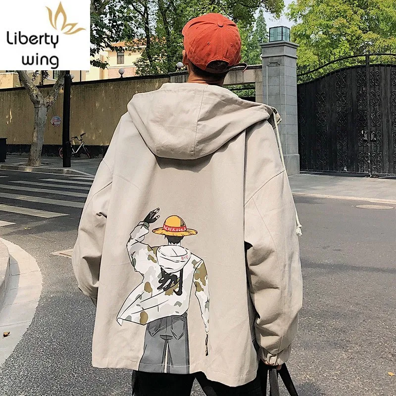 

2020 New Sweatshirt Men Street Long Sleeve Loose Jacket Coat Japan Style Cartoon Printed Hooded Zipper Male Outwear M-2XL