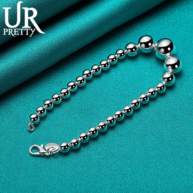 URPRETTY-pulsera de plata de ley 925 para mujer, cadena de bolas redondas y lisas, joyería de compromiso de boda