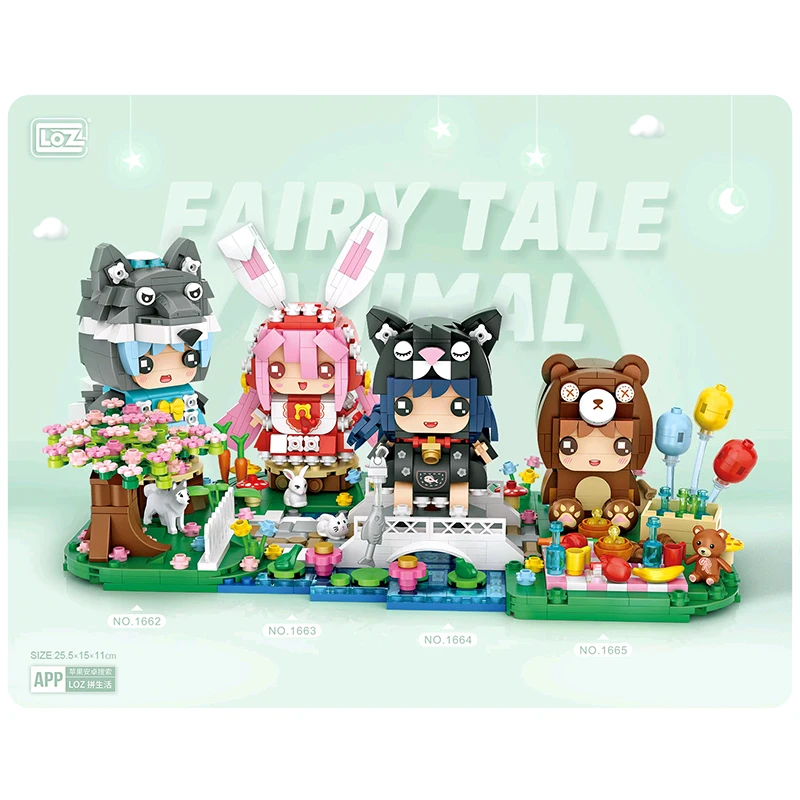 LOZ Fairy Tale Wolf Doll mini Blocks Kids Sakura Tree Flower Garden Building Bricks Toys Boys Gift Animals 1662 1663 1664 1665