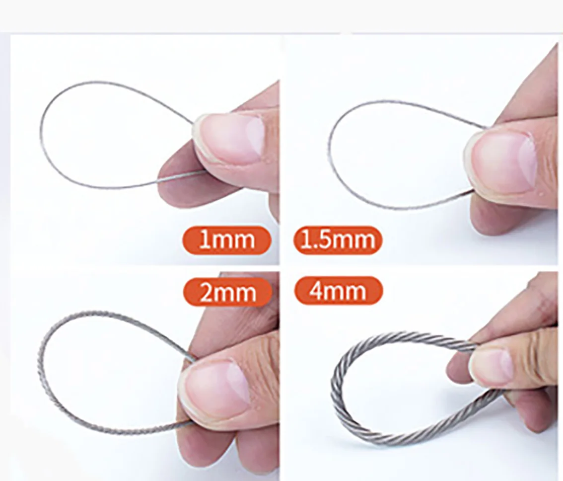 304 Stainless Steel Wire Rope, Soft Fishing Lifting Cable, Varal, Rustproof, 7x7, 1.5mm, 1.8mm, 2.5mm, 3mm, 4mm, 10m