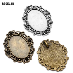 REGELIN 10pcs/lot retro filigree cameo cabochon Fit 18*25mm base setting pendant tray Antique Bronze DIY jewelry making findings