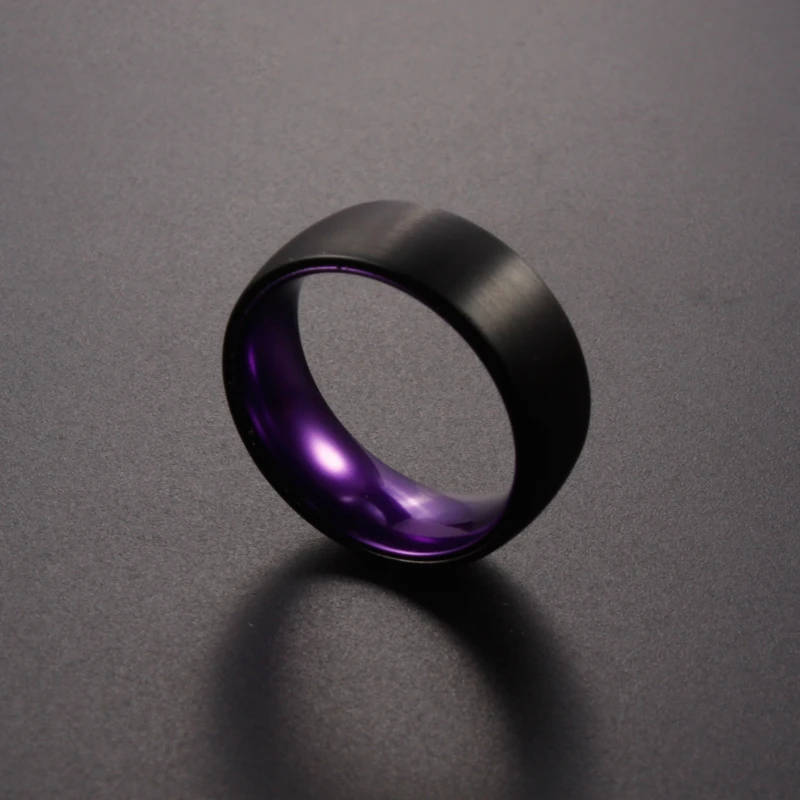 8mm Mens Wedding Bands Matte Finish Beveled Edge Purple Aluminum Sleeve Black Tungsten Carbide Ring For Men Engagement Rings